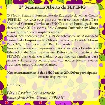 A FETAEMG apoia – Primeiro Seminário Aberto do FEPEMG debate o panorama da Educação em Minas Gerais